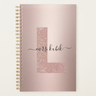 Rose Gold Glitter Monogram Teacher Planner