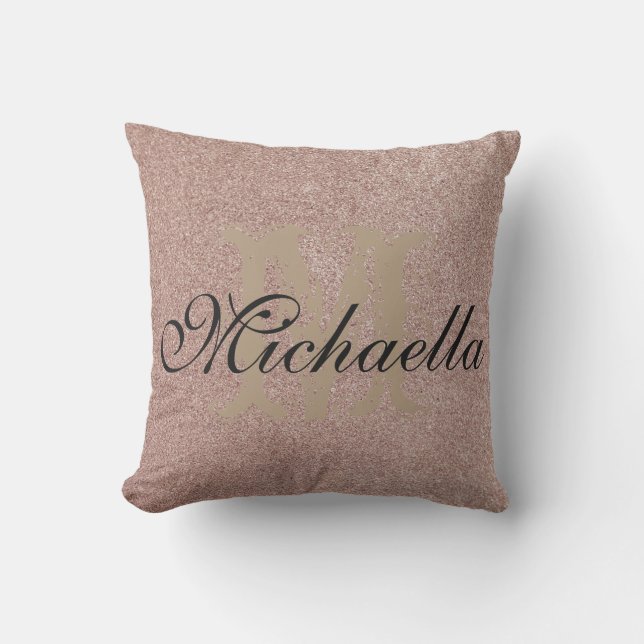 Rose Gold Glitter Monogramed Name Personalised Cushion (Front)