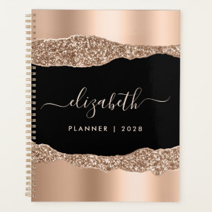 Rose Gold Glitter Monogrammed Black Planner