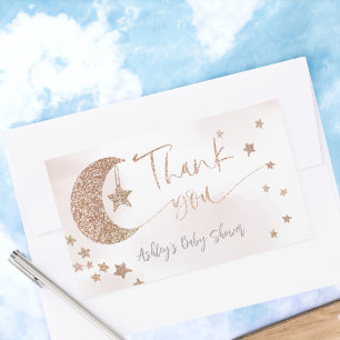 Rose gold glitter moon stars clouds baby shower rectangular sticker