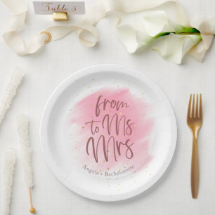 Rose Gold Glitter Ms to Mrs Bridal Shower Paper Plate