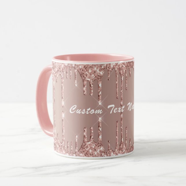 Rose Gold Glitter Mug with Custom Text Name (Front Left)
