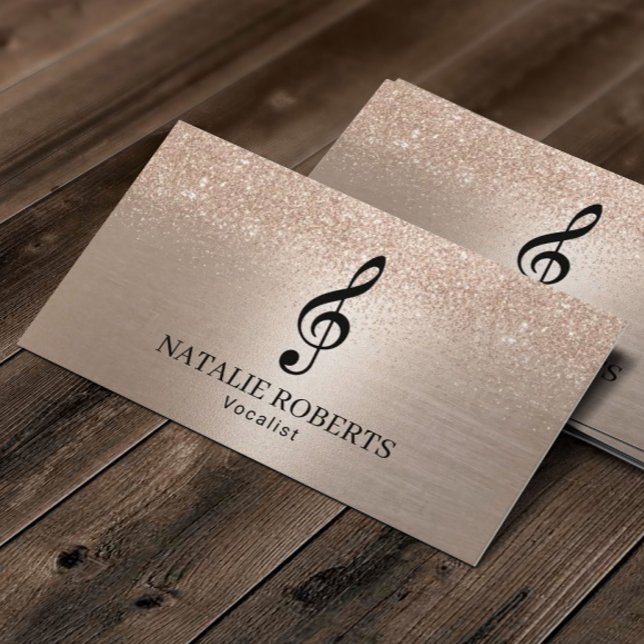Rose Gold Glitter Music Vocalist Singer Songwriter Business Card (Creator Uploaded)