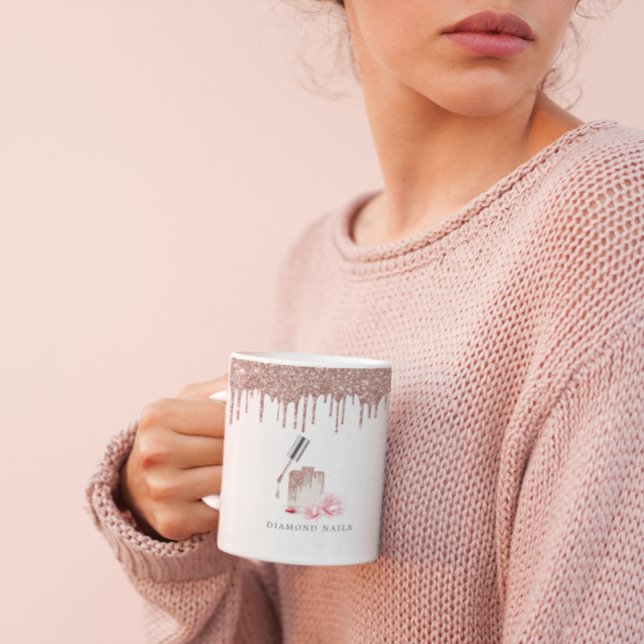 Rose Gold Glitter Nail Salon Business Pen Holder Coffee Mug (Creator Uploaded)