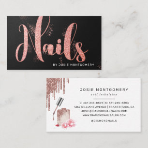 Rose Gold Glitter Nail Technician Business Card
