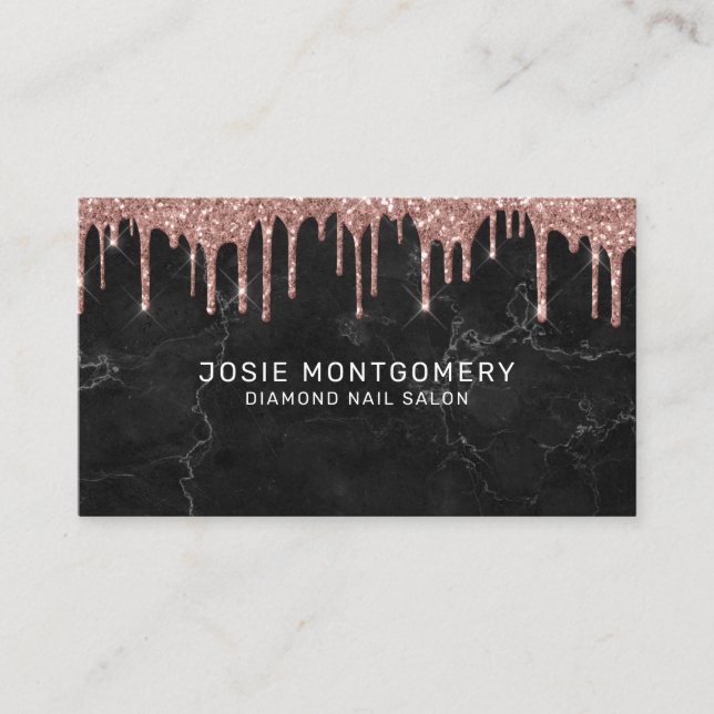 Rose Gold Glitter Nail Technician Business Card (Front)