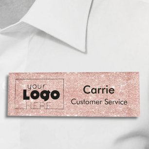 Rose Gold Glitter Name Badge Logo Employee Staff