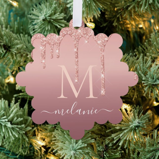 Rose Gold Glitter Name Christmas Ornament Card (Insitu (Tree))