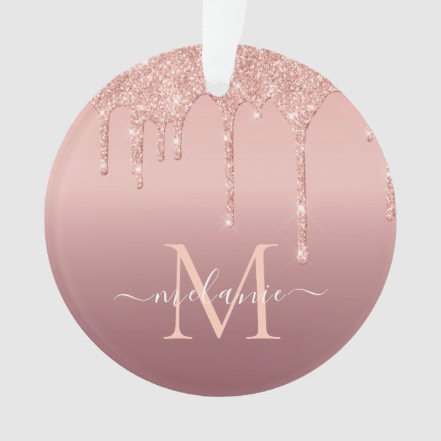 Rose Gold Glitter Name Letter Christmas Ornament (Front)