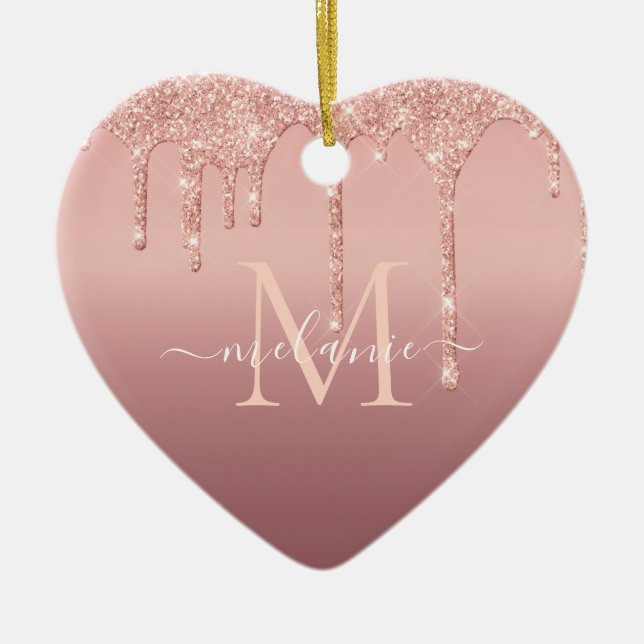 Rose Gold Glitter Name Letter Christmas Ornament (Front)