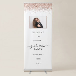 Rose Gold Glitter Name Photo Welcome Grad Party Retractable Banner