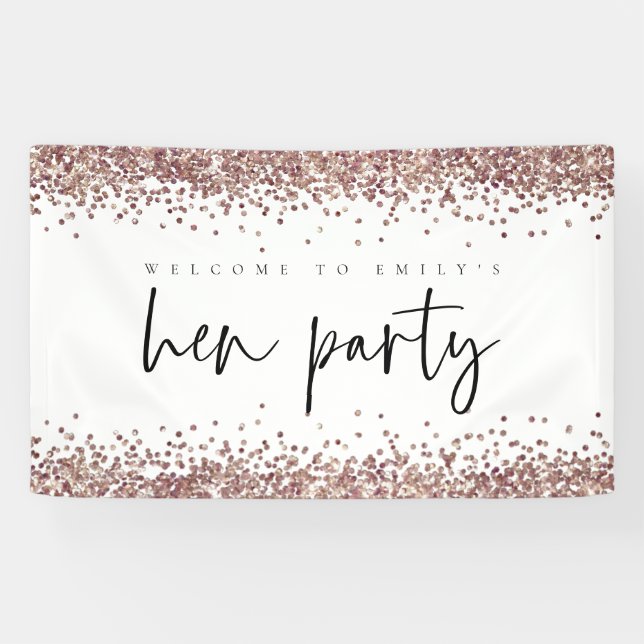 Rose Gold Glitter Name Welcome to Hen Party Banner (Horizontal)