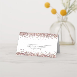Rose Gold Glitter Names Date Wedding Place Card