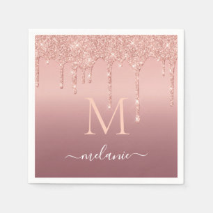 Rose Gold Glitter Napkins Custom Name and Letter