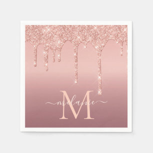 Rose Gold Glitter Napkins with Custom Letter Name