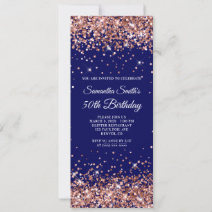 Rose Gold Glitter Navy 50th Birthday Invitation