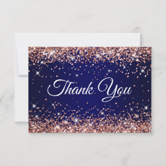 Rose Gold Glitter Navy Blue 40th Birthday Thank You Card