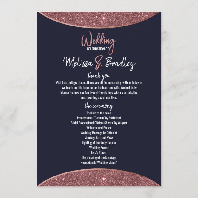 Rose Gold Glitter Navy Blue Circular Programs Programme (Front)