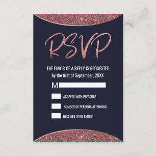Rose Gold Glitter Navy Blue Circular RSVP
