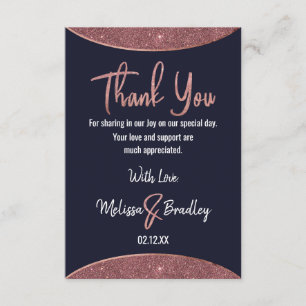 Rose Gold Glitter Navy Blue Circular Thank You Card