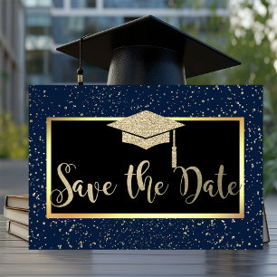 Rose Gold Glitter Navy Blue Grad Save The Date