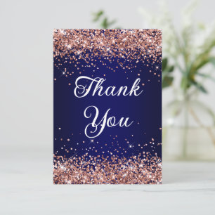Rose Gold Glitter Navy Blue Ombre 40th Birthday Thank You Card