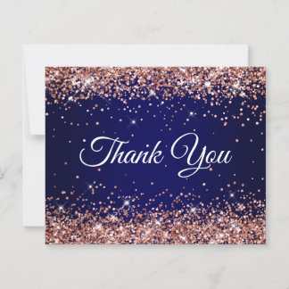 Rose Gold Glitter Navy Blue Ombre Thank You