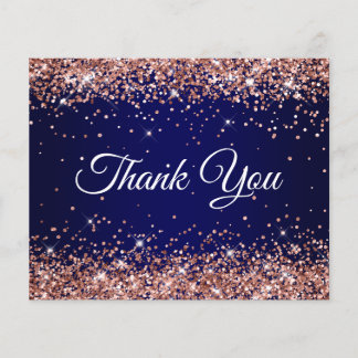 Rose Gold Glitter Navy Blue Ombre Thank You Flyer