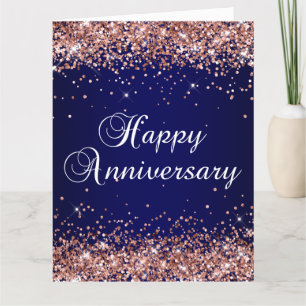 Rose Gold Glitter Navy Ombre Happy Anniversary Card
