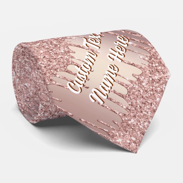 Rose Gold Glitter Neck Tie Personalized Text Name (Rolled)