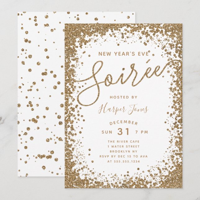 Rose Gold Glitter  New Year's Eve Party Invitation (Front/Back)