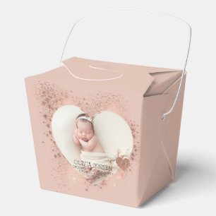 Rose Gold Glitter Newborn Photo Birth Stats Favour Box