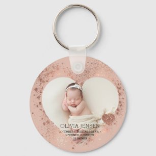 Rose Gold Glitter Newborn Photo Birth Stats Key Ring