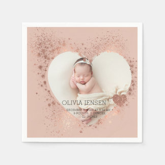 Rose Gold Glitter Newborn Photo Birth Stats Napkin