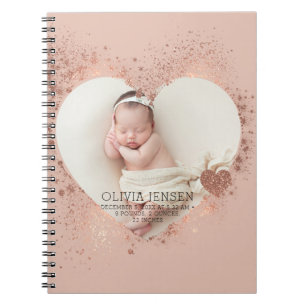 Rose Gold Glitter Newborn Photo Birth Stats Notebook