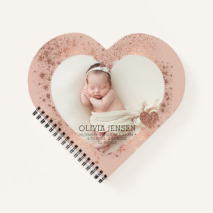 Rose Gold Glitter Newborn Photo Birth Stats Notebook