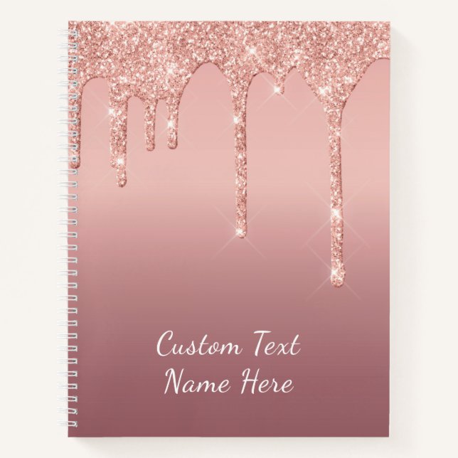 Rose Gold Glitter Notebook with Custom Text (Front)