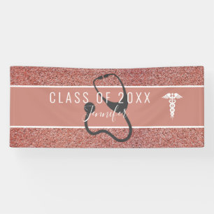Rose Gold Glitter Nurse Graduation Stethoscope Banner