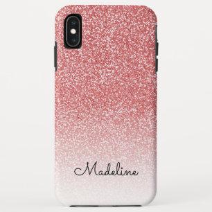 Rose Gold Glitter Ombre Black Script Name iPhone XS Max Case