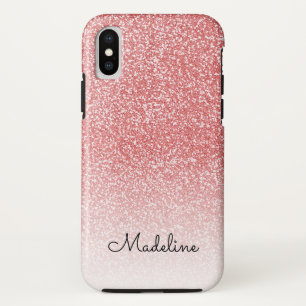 Rose Gold Glitter Ombre Black Script Name iPhone X Case