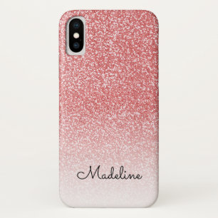 Rose Gold Glitter Ombre Black Script Name iPhone X Case