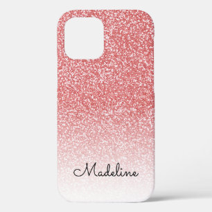 Rose Gold Glitter Ombre Black Script Name iPhone 12 Pro Case