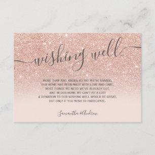 Rose gold glitter ombre blush script wishing well enclosure card