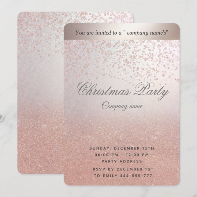 Rose gold glitter ombre corporate Christmas party  Invitation (Front/Back)