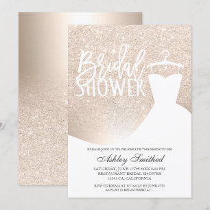 Rose gold glitter ombre foil dress Bridal shower Invitation