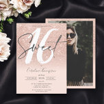 Rose gold glitter ombre font blush photo Sweet 16 Invitation<br><div class="desc">Looking for the perfect and coolest marble Sweet 16 birthday party invitation? Get this trendy and cool rose gold glitter ombre sparkles blush pink with a border script photo Sweet 16 invite, add your photo at the back with an elegant signature script. Just contact me if you would like to...</div>