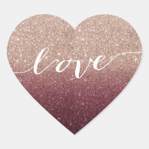 Rose Gold Glitter Ombre Love Wedding Favour Heart Sticker