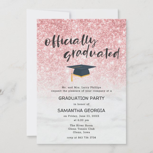 Rose Gold Glitter Ombre Luxury Graduation Party Invitation (Front)