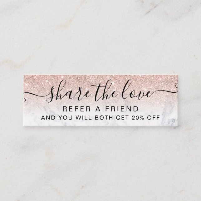 Rose gold glitter ombre marble chic referral card (Front)