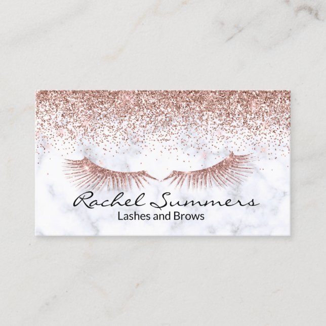 Rose Gold Glitter Ombre Marble Eyebrow Eyelash Business Card (Front)